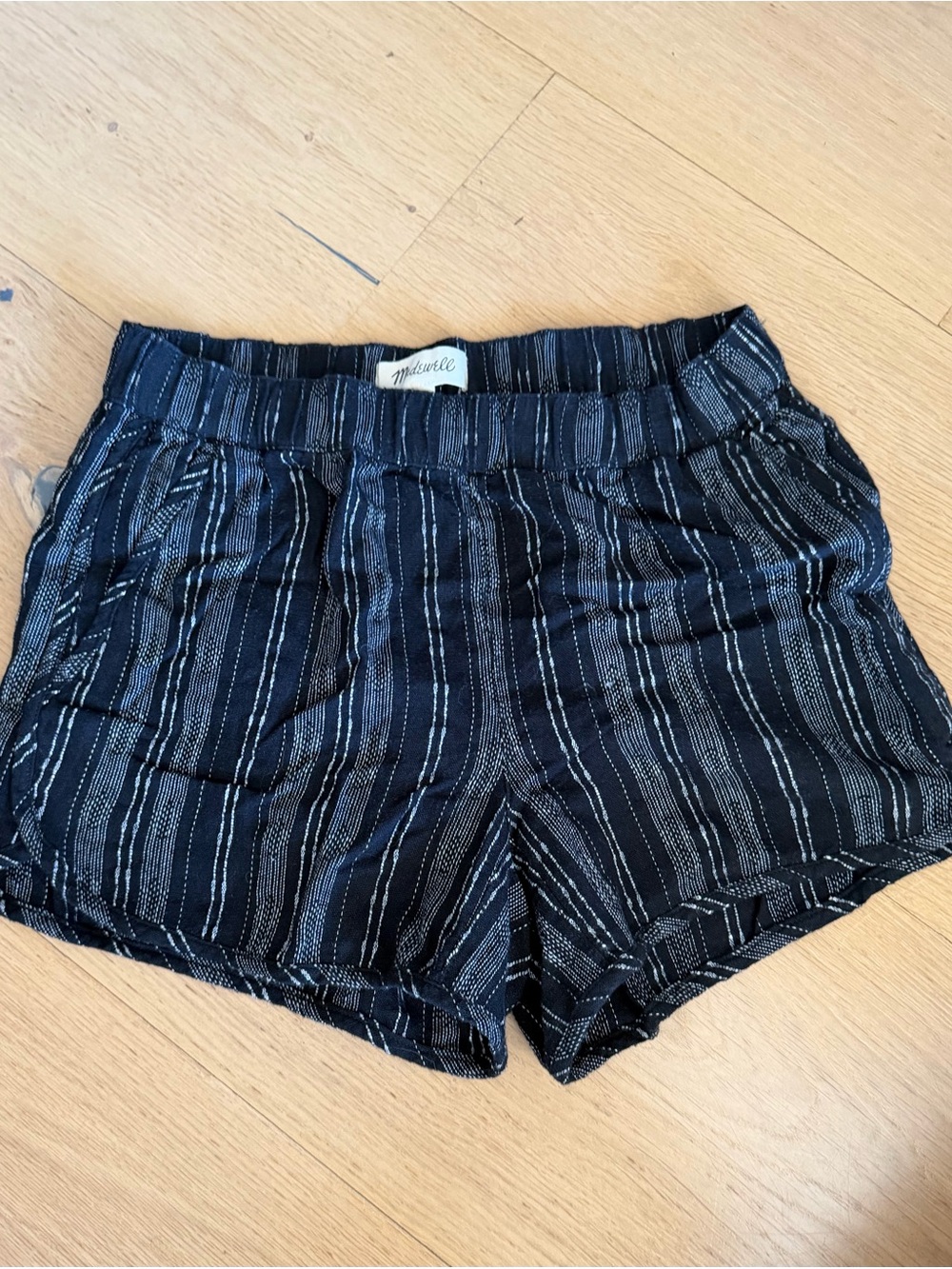 Madewell Black Striped High Waist Pull-On Shorts